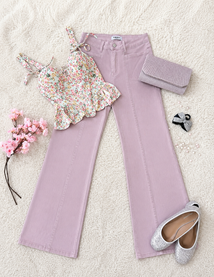 Pink High Waist Wide Leg Jeans