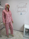 Pink Textured Teddy Zip Hoodie and Trouser Lounge Set/ Pyjamas