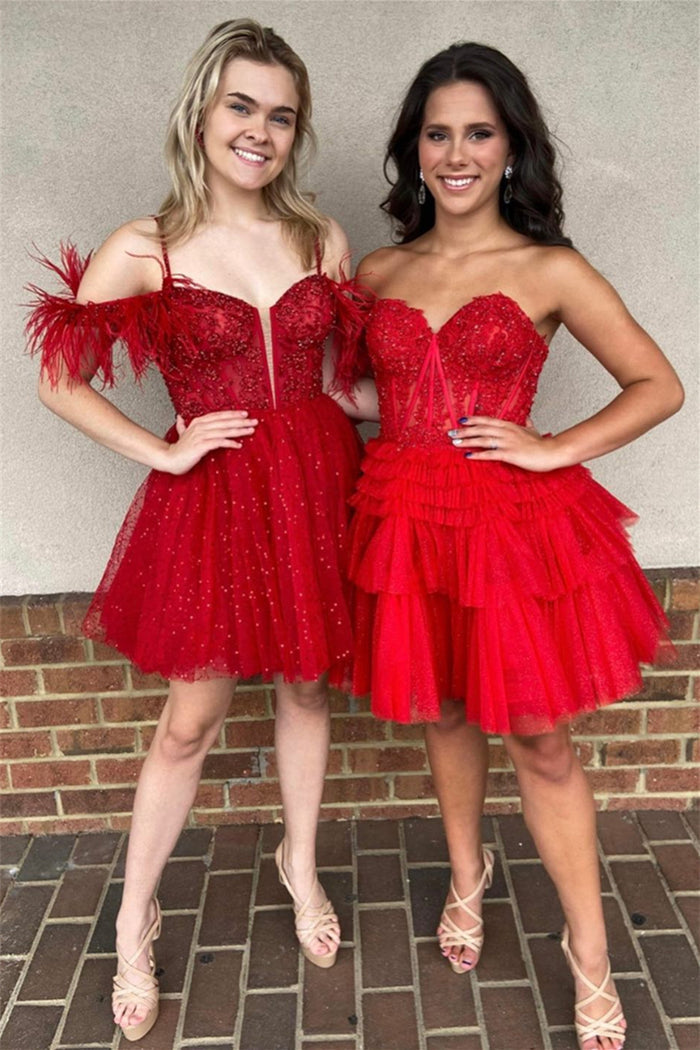 Pink Tulle Strapless A-line Multi-Layers Appliques Homecoming Dress
