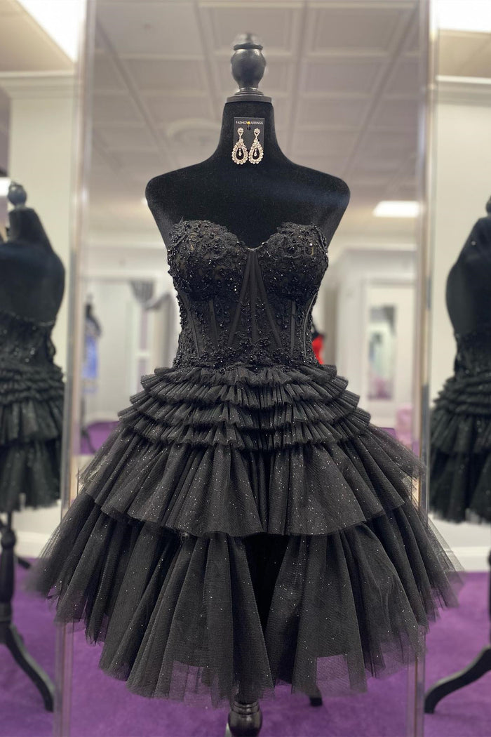 Pink Tulle Strapless A-line Multi-Layers Appliques Homecoming Dress