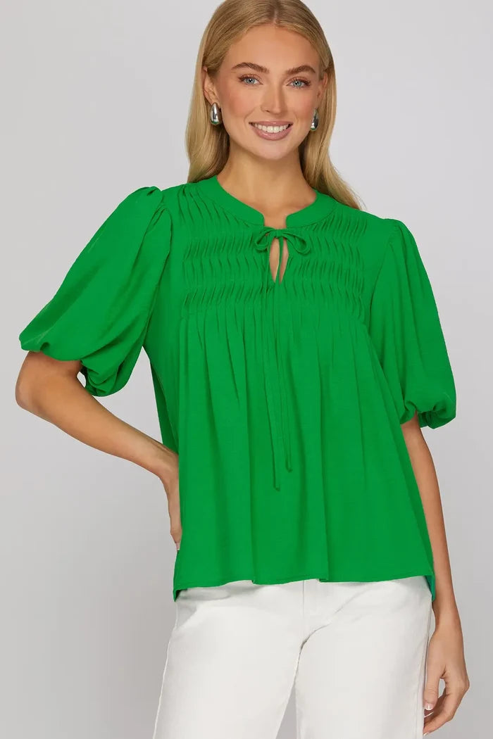 Pintuck Puff Sleeve Top