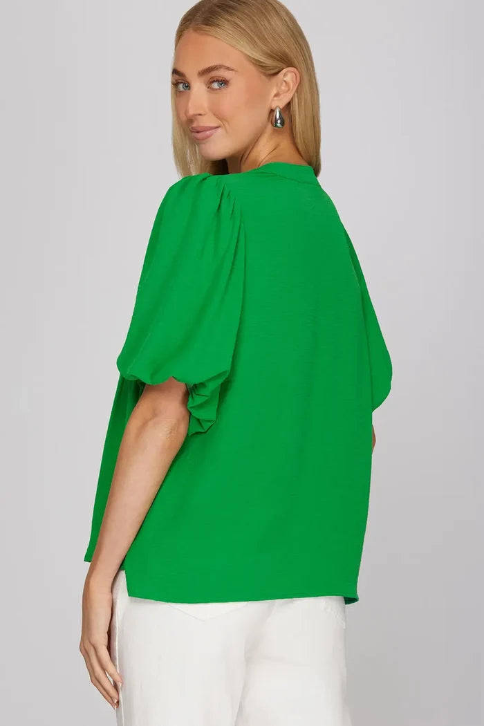 Pintuck Puff Sleeve Top