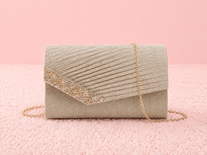 Pleated diamanté glitter clutch bad