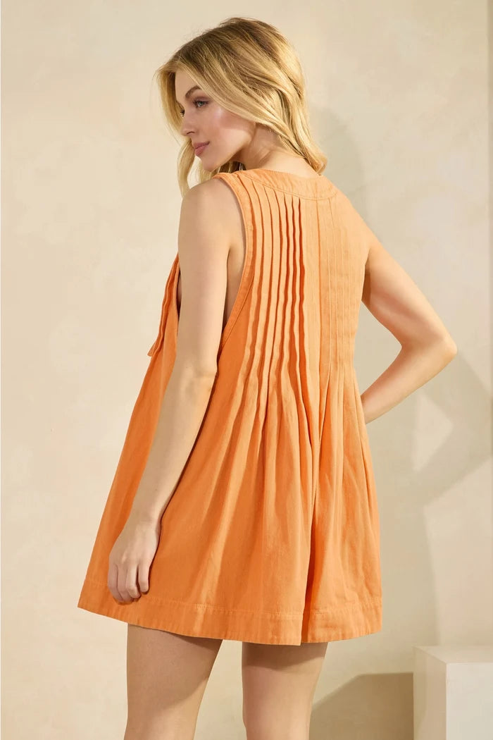 Pleated Tie Denim Romper - Greige Goods