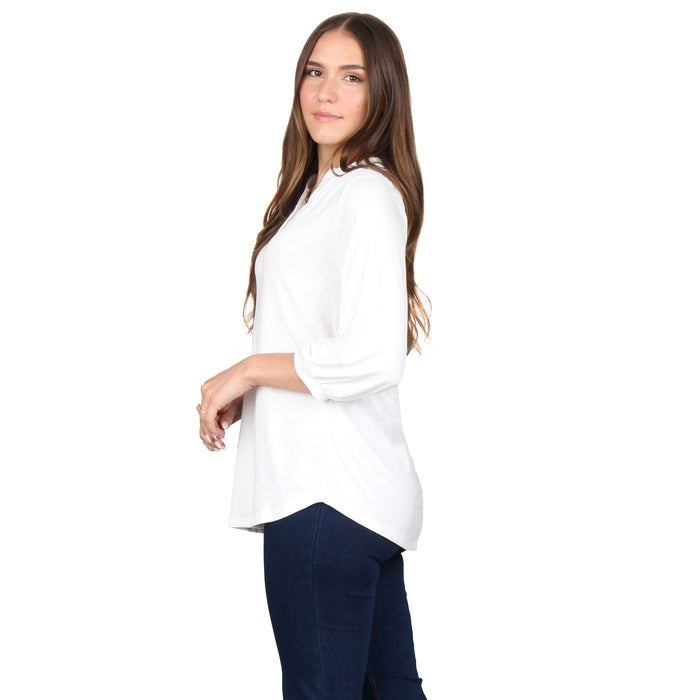 Plus Size 3/4 Sleeve Stand Collar Tunic Plus