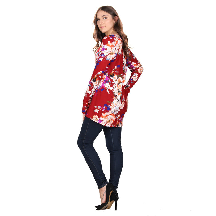 Plus Size Printed V-Neck Pleat Back Tunic