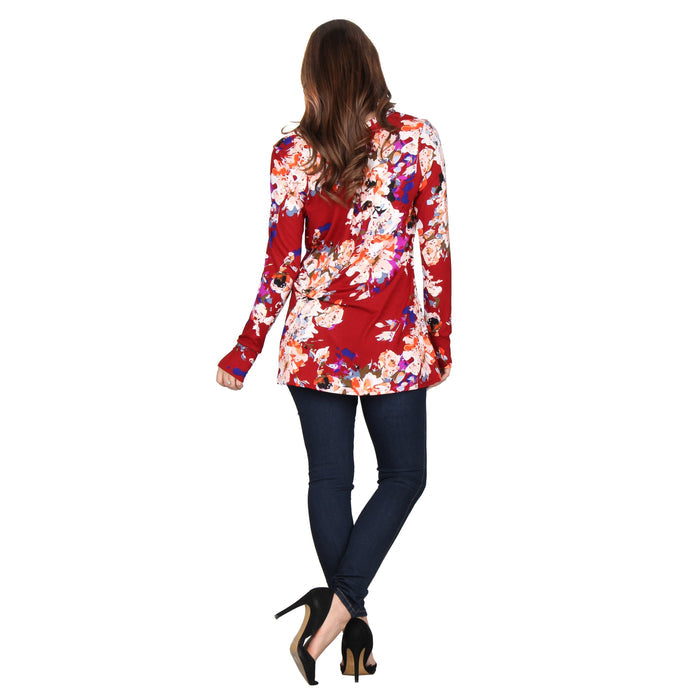 Plus Size Printed V-Neck Pleat Back Tunic