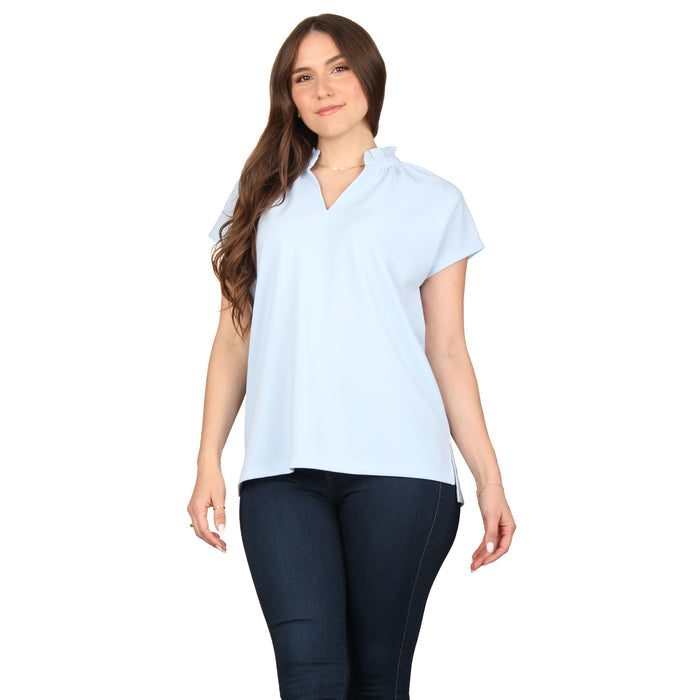 Plus Size Ruffle Notch Neck Tunic
