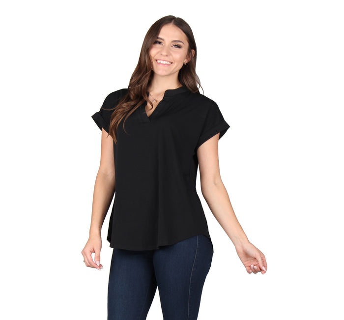 Plus Size Solid Rolled Sleeve Tunic