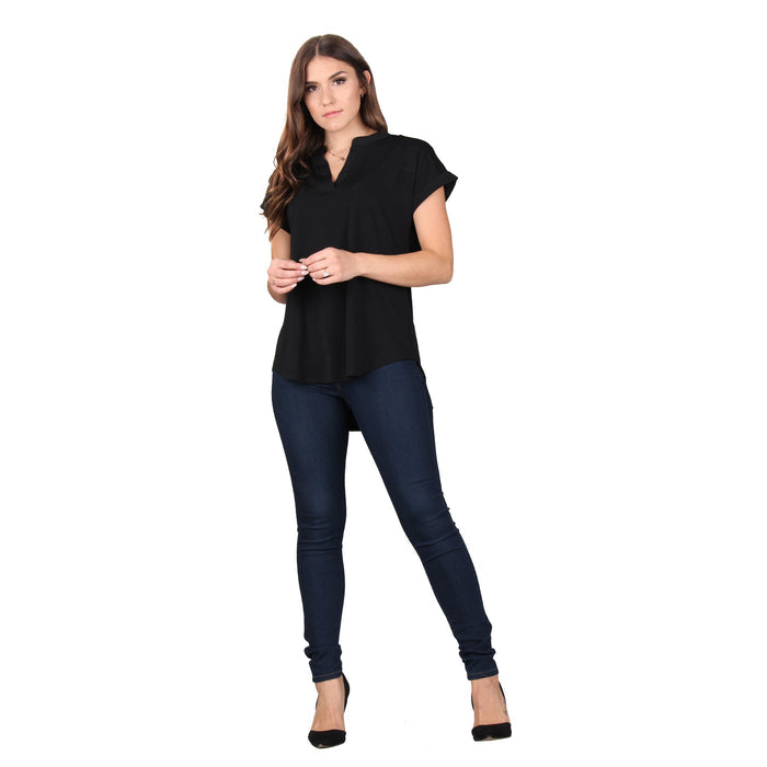 Plus Size Solid Rolled Sleeve Tunic