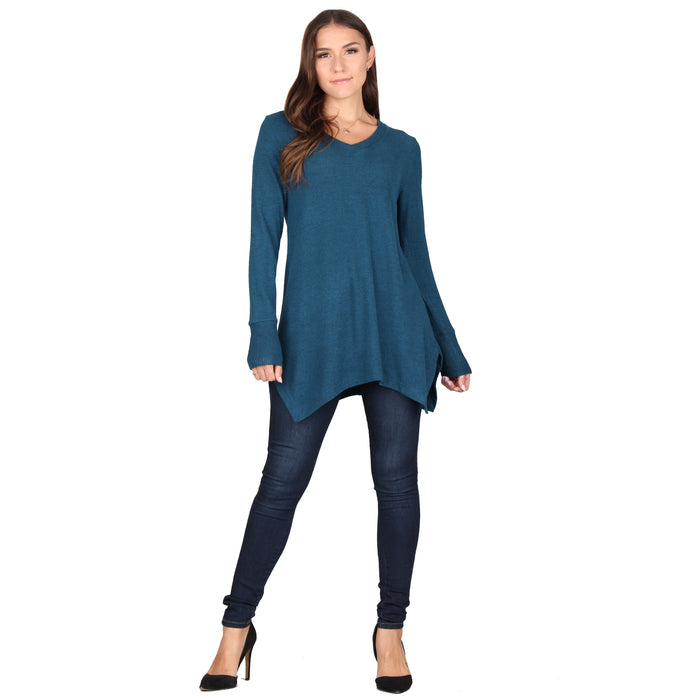 Plus Size Solid V-Neck Side Slit Tunic
