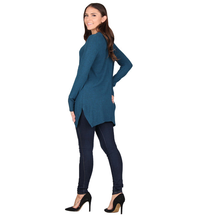 Plus Size Solid V-Neck Side Slit Tunic