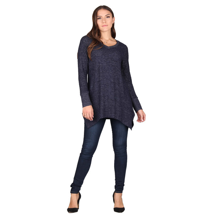 Plus Size Solid V-Neck Side Slit Tunic