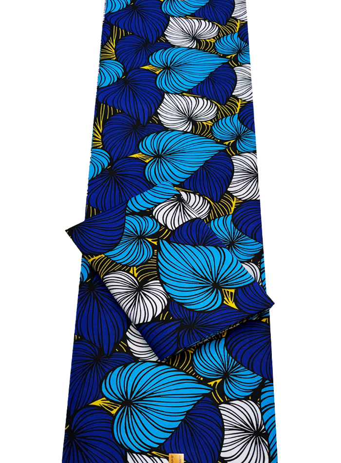 Polyester Wrapper Print- Azure blue Light Blue Yellow White Black