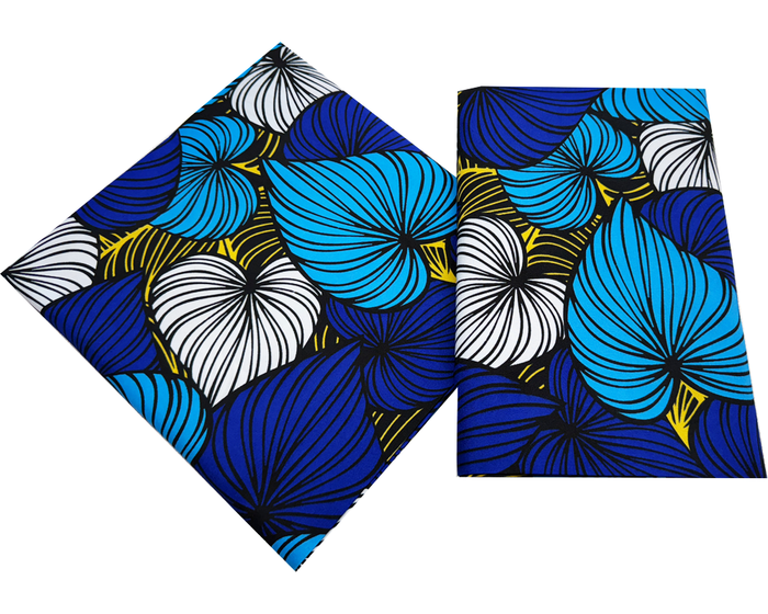 Polyester Wrapper Print- Azure blue Light Blue Yellow White Black