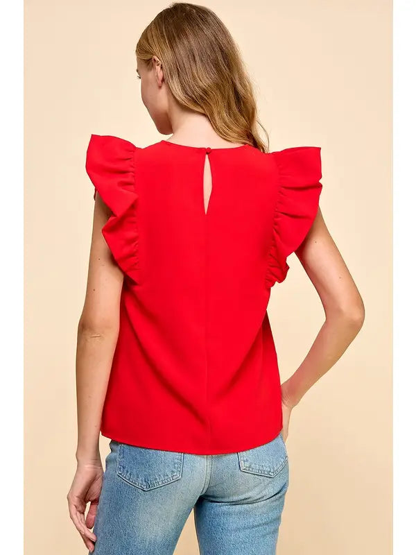 Poplin Ruffle Sleeve Top - Greige Goods