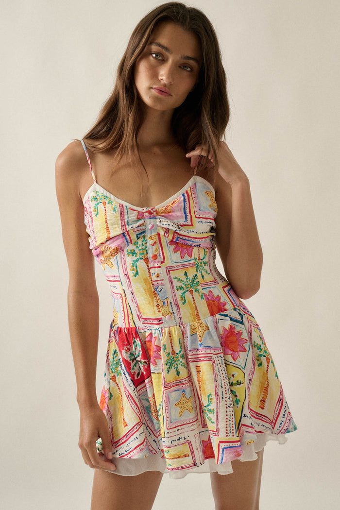 Pretty in Paradise Tropical-Print Drop-Waist Mini Dress - ShopPromesa