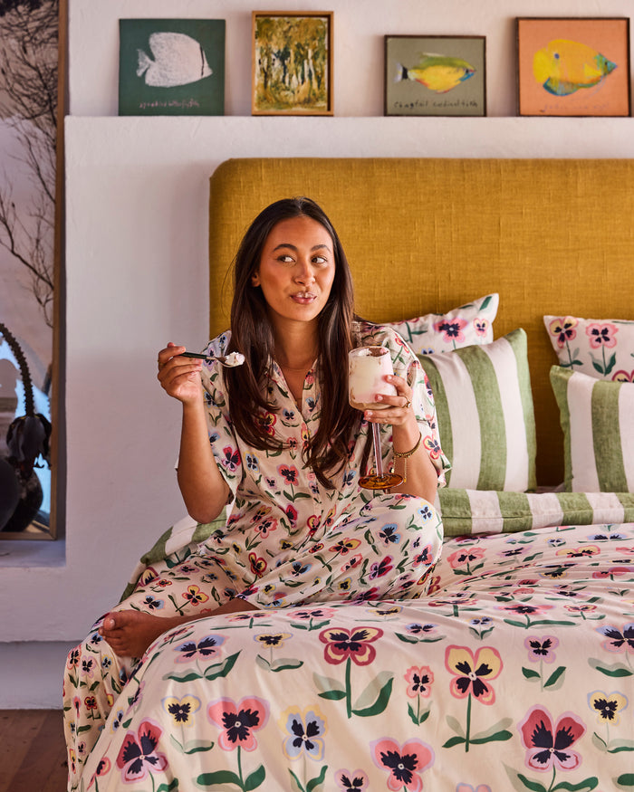 Pretty Pansy Adult Eco Satin Short Sleeve Shirt & Pant Pyjama Set