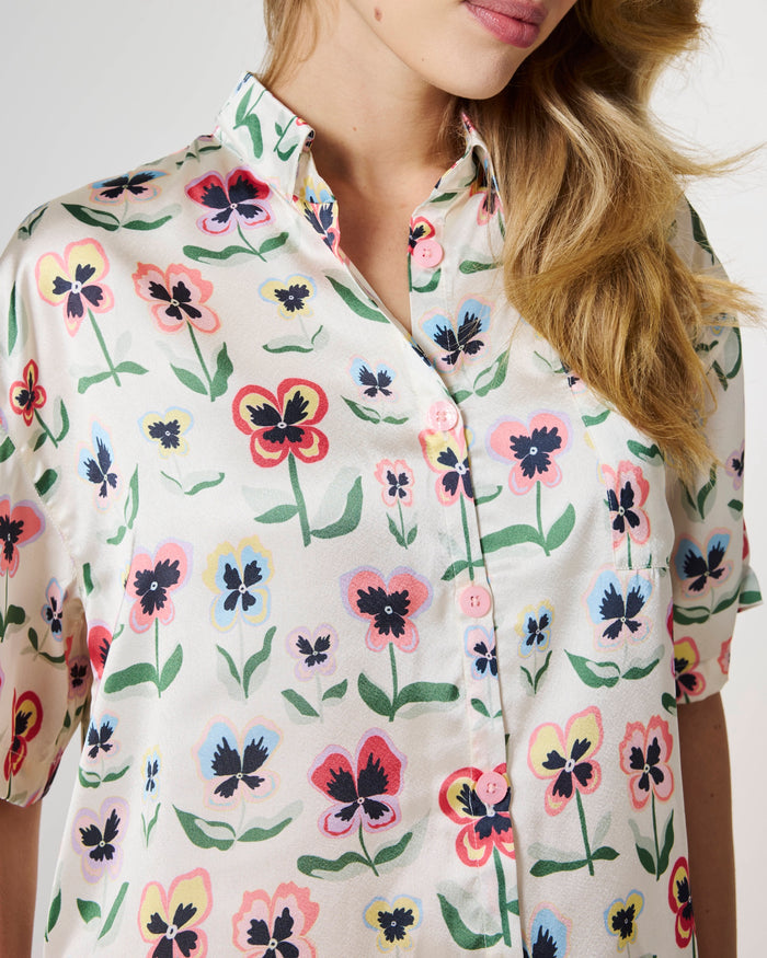 Pretty Pansy Adult Eco Satin Short Sleeve Shirt & Pant Pyjama Set