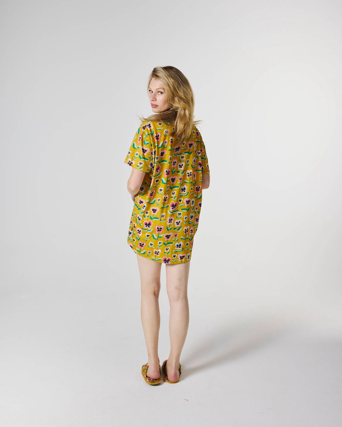 Pretty Pansy Gold Adult Organic Cotton Oversize T-shirt Nightie
