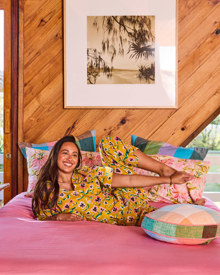 Pretty Pansy Gold Adult Organic Cotton Short Sleeve Shirt & Pant Pyjama Set