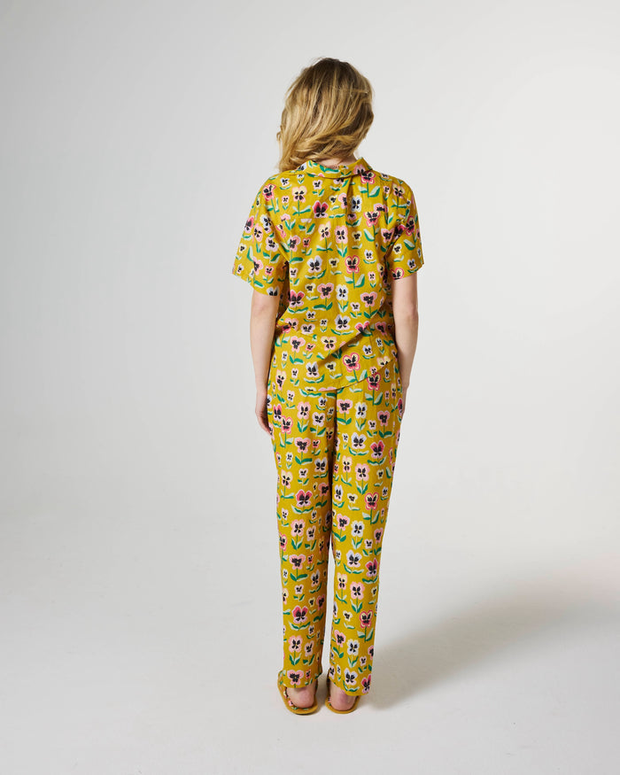 Pretty Pansy Gold Adult Organic Cotton Short Sleeve Shirt & Pant Pyjama Set