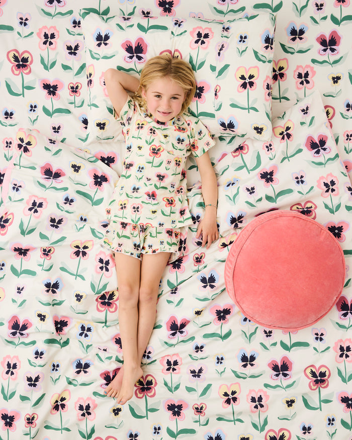 Pretty Pansy Kids Organic Cotton Short Sleeve Tee & Frill Short Pyjama Set