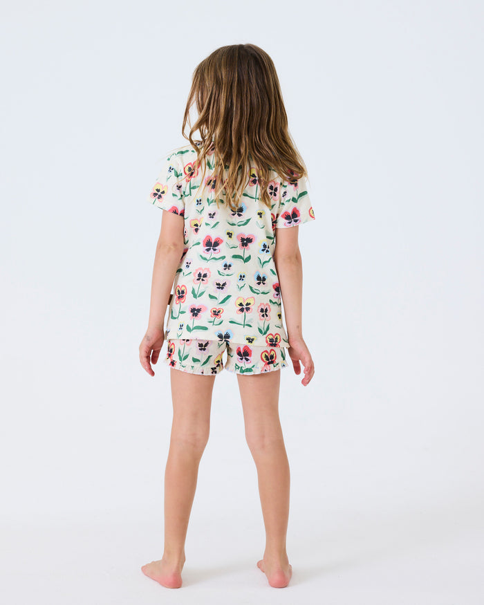 Pretty Pansy Kids Organic Cotton Short Sleeve Tee & Frill Short Pyjama Set