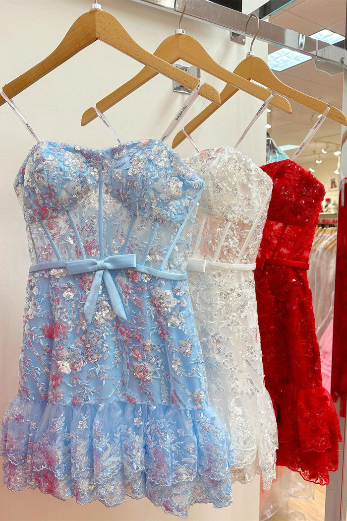 Red Strapless Tulle Sequin-Embroidery Multi-Layers Homecoming Dress