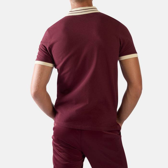 REEBOK APPAREL MEN Heritage Paneled Piqué Polo Shirt RED VELVET/LINEN