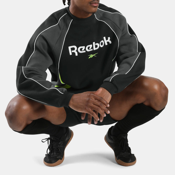 REEBOK APPAREL MEN Sidewinder Crewneck Sweatshirt MEN BLACK/GREY 6/DIGITAL LIME