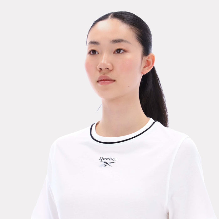 Reebok Apparel Women Cropped Small Logo T-Shirt CHALK