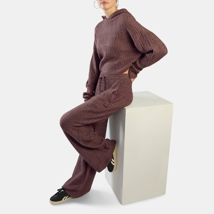 REEBOK APPAREL WOMEN Elevated Cable Knit Hoodie DARK COCOA