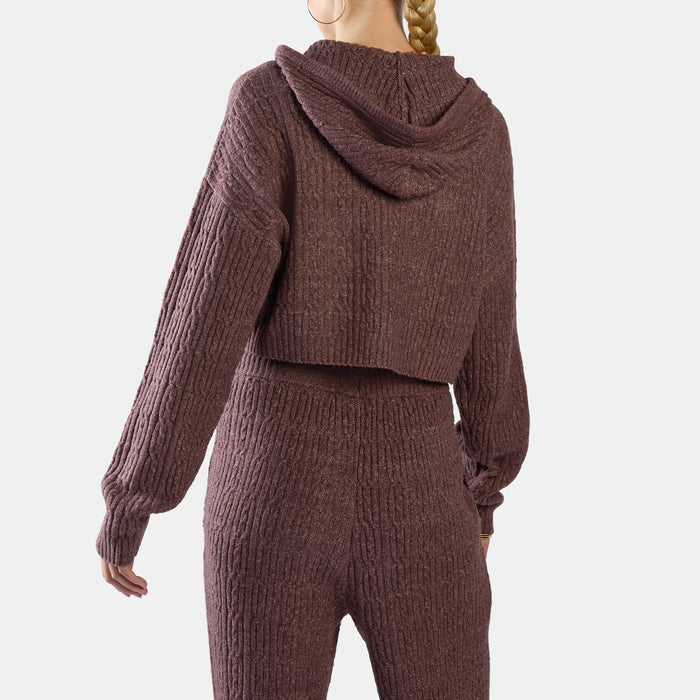 REEBOK APPAREL WOMEN Elevated Cable Knit Hoodie DARK COCOA