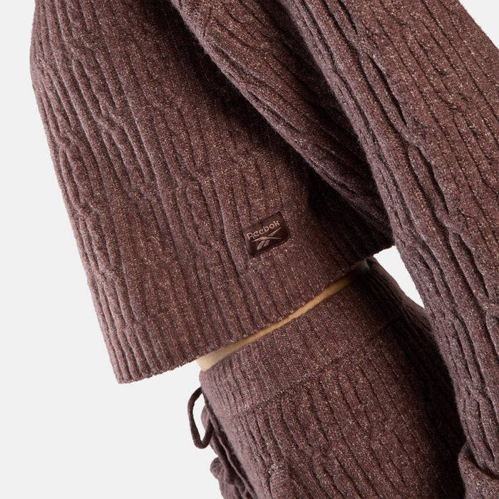 REEBOK APPAREL WOMEN Elevated Cable Knit Hoodie DARK COCOA