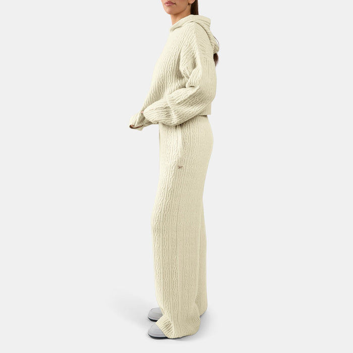 REEBOK APPAREL WOMEN Elevated Cable Knit Hoodie LINEN