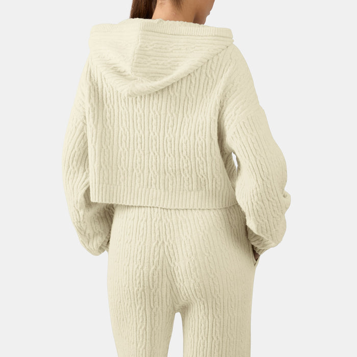 REEBOK APPAREL WOMEN Elevated Cable Knit Hoodie LINEN