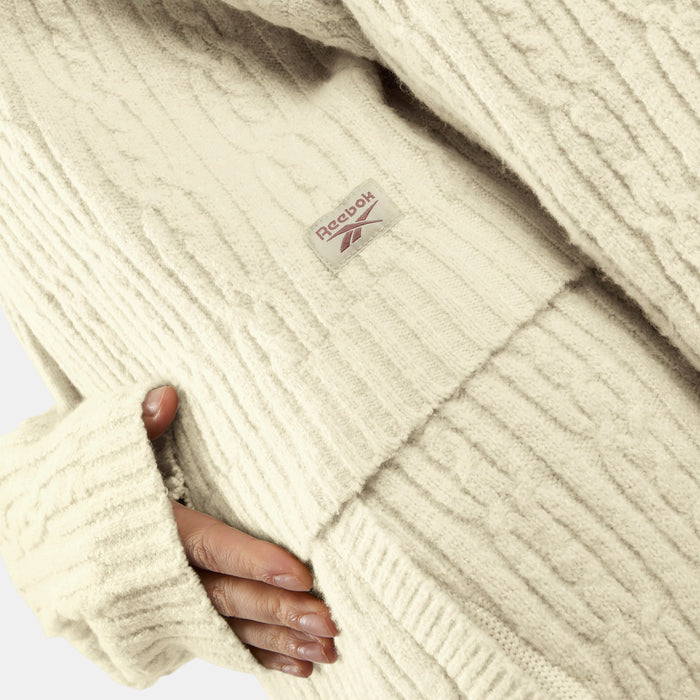 REEBOK APPAREL WOMEN Elevated Cable Knit Hoodie LINEN