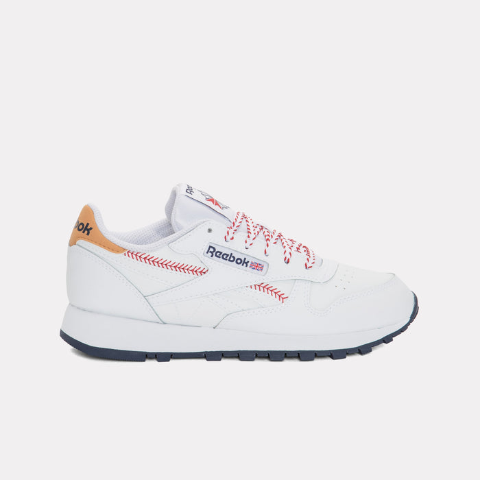 REEBOK FOOTWEAR KIDS Classic Leather Shoes – Grade School FTWRWHITE/VECTORNAVY/FLASHRED