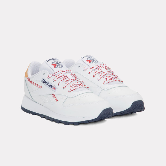 REEBOK FOOTWEAR KIDS Classic Leather Shoes – Grade School FTWRWHITE/VECTORNAVY/FLASHRED