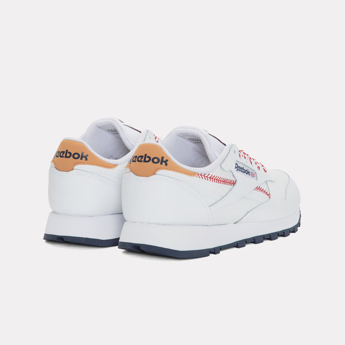 REEBOK FOOTWEAR KIDS Classic Leather Shoes – Grade School FTWRWHITE/VECTORNAVY/FLASHRED