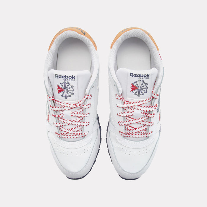 REEBOK FOOTWEAR KIDS Classic Leather Shoes – Grade School FTWRWHITE/VECTORNAVY/FLASHRED