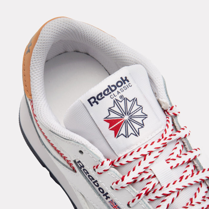 REEBOK FOOTWEAR KIDS Classic Leather Shoes – Grade School FTWRWHITE/VECTORNAVY/FLASHRED