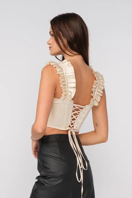 Rhinestone Trim Wing Strap Top - Greige Goods