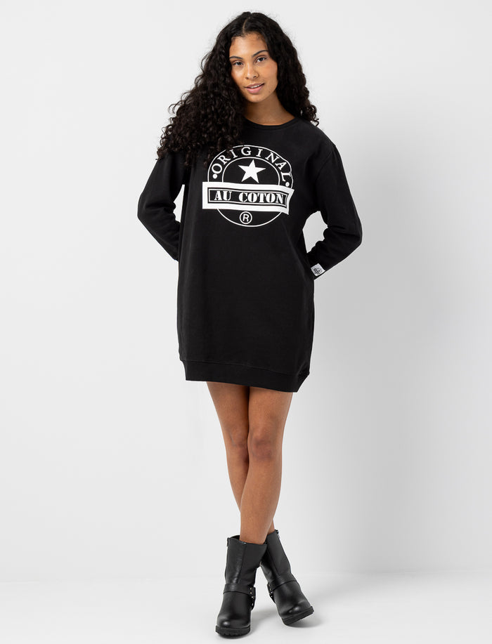 Robe chandail imprimée à épaules tombantes