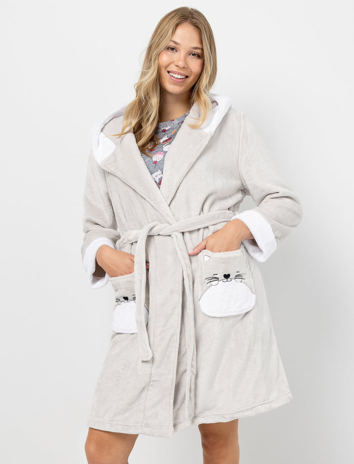 Robe de chambre en peluche avec poches chat