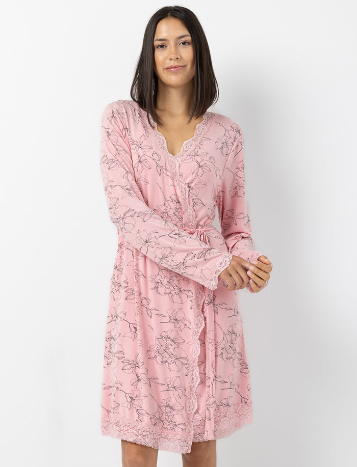 Robe de chambre légère fleurie à dentelle