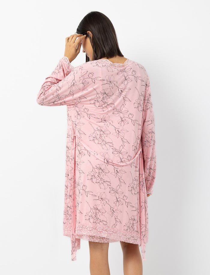 Robe de chambre légère fleurie à dentelle