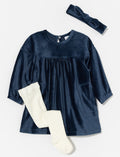 Robe en velours avec collant et bandeau - petite fille