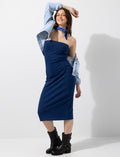 Robe midi ajustée en denim avec fente